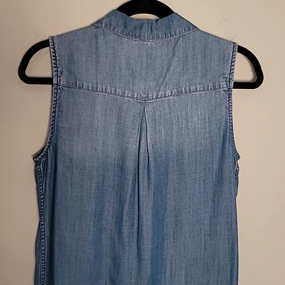 Beach lunch lounge Sleeveles Chambray Shift Dress Sz S - Picture 5 of 6